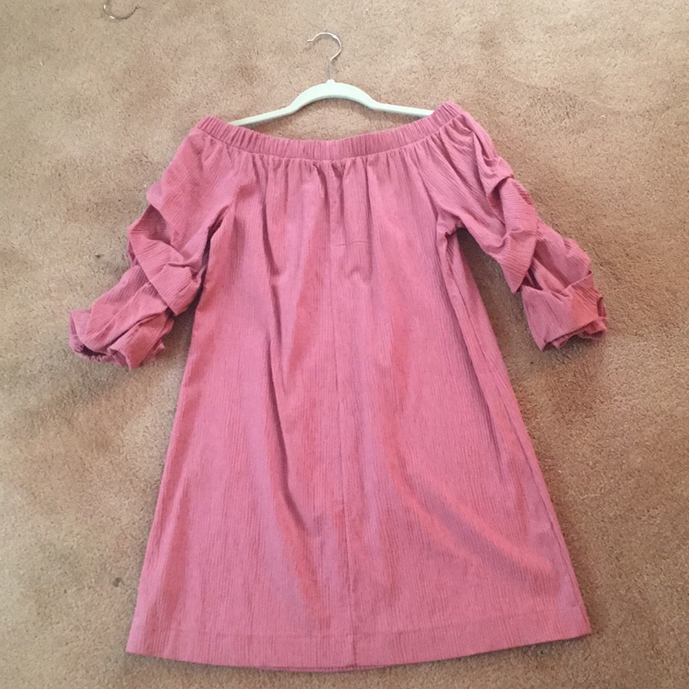 Pink ruffle off the shoulder dress